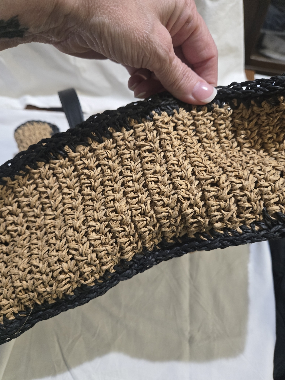 Rachel Zoe Tan Woven Tote with Black Trim - Picture 3 of 5